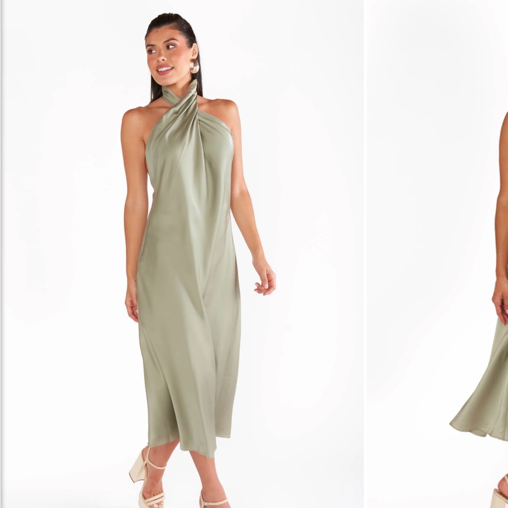 Show Me Your MuMu Sage Green Halter Dress